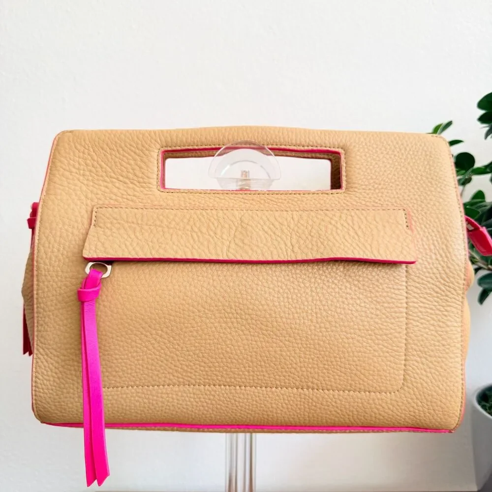 Coach Bleecker F51635 Pocket In Edgepaint Camel Pink Ruby Leather Clutch Bag